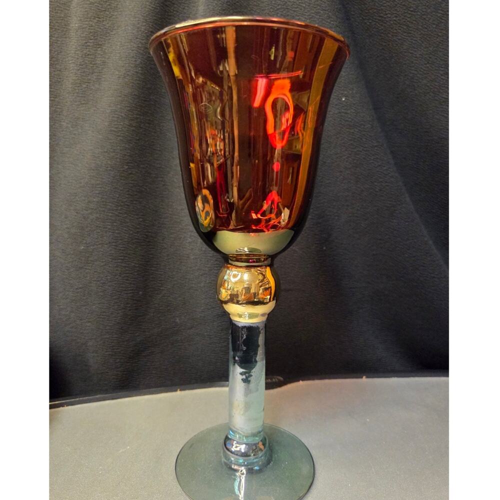 Murano Style Art Glass Wine Glass 8.75" Tall Colorful Hand Blown Vintage